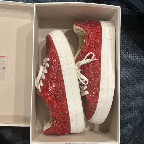 Betsey Johnson Red Sparkle Sidney Sneakers - Picture 2 of 6